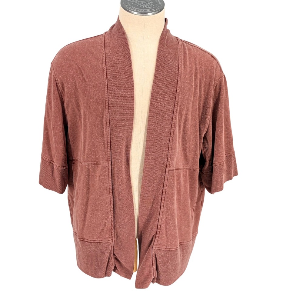 Athleta Cardigan Wrap S/M Mauve Open Front Short Sleeve Oversized Pockets